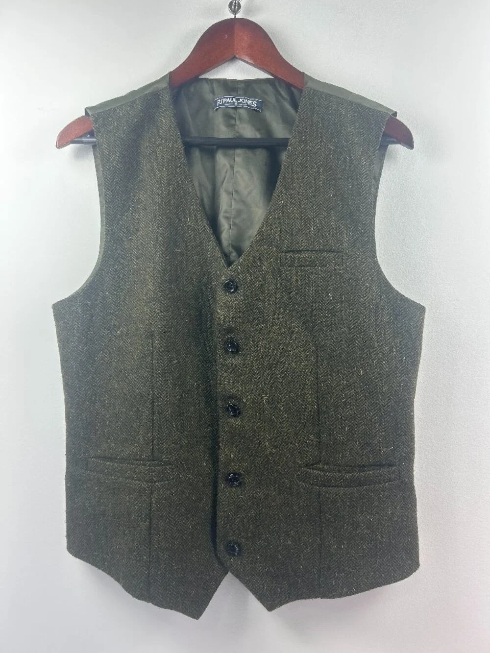 PJ Paul Jones Men's Green Herringbone Tweed Vest Size S